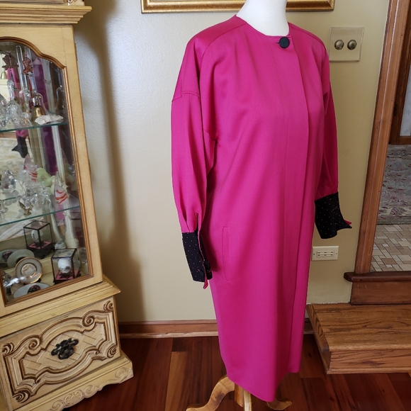 CHRISTIAN DIOR VINTAGE PINK & BLACK LONG COAT - Picture 4 of 14
